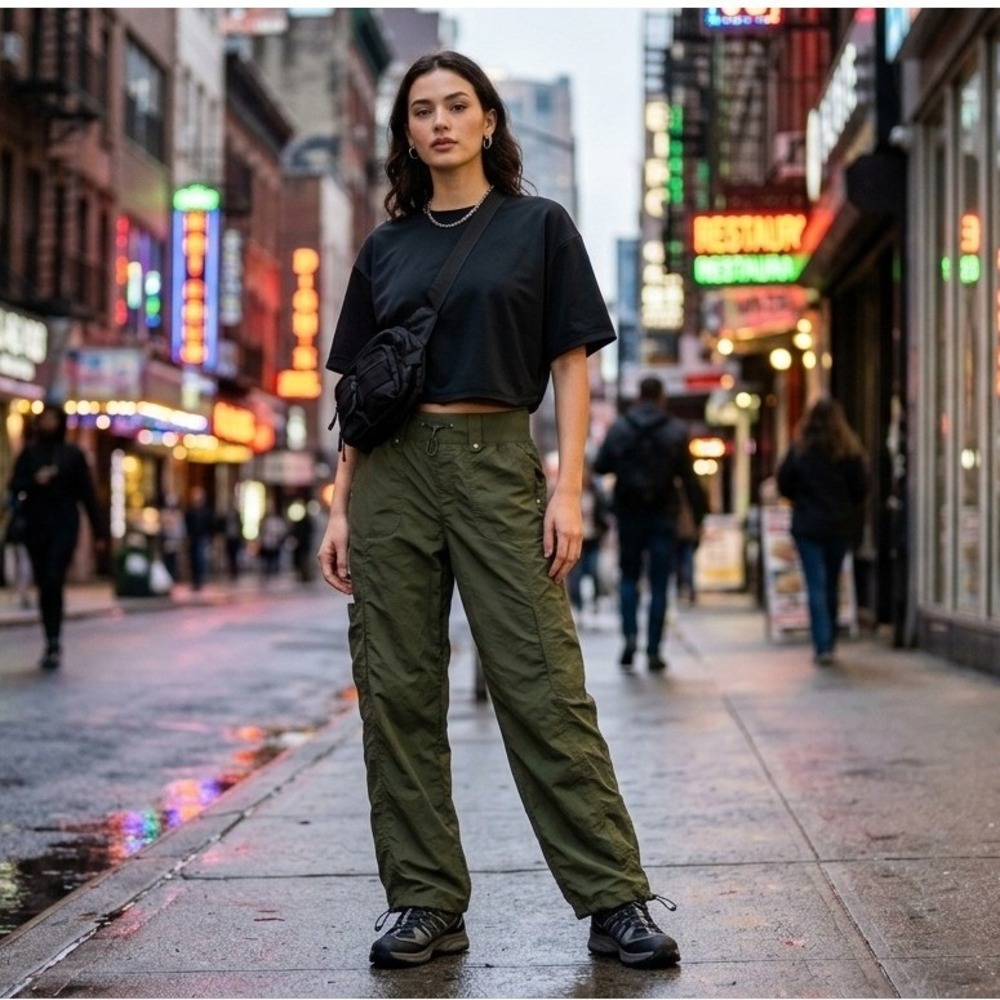 No Boundaries Olive Green Cargo Pants Womens Small 4-6 Y2K Gorpcore Bungee Hem